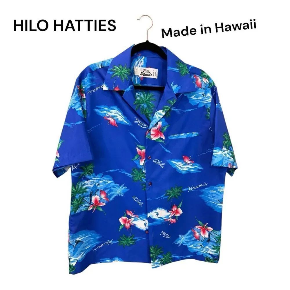 Hilo Hattie Tropical Blue Shirt made in Hawaii